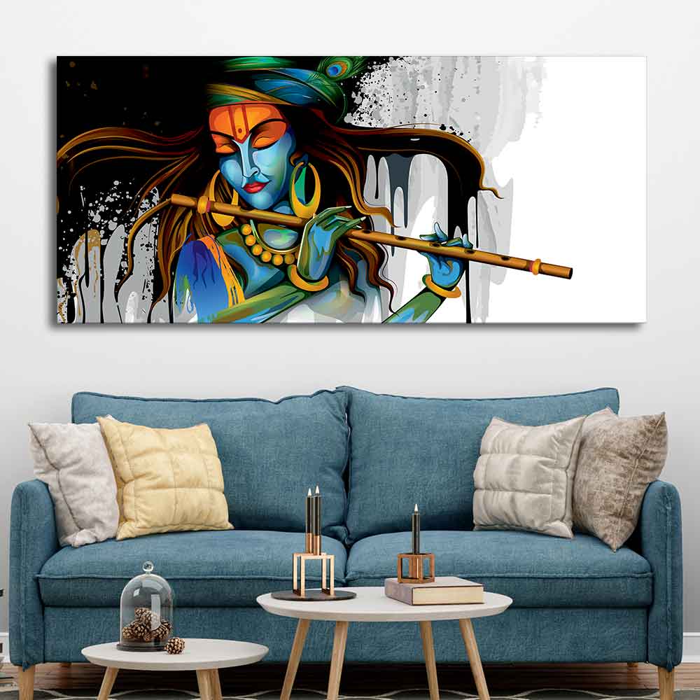 Lord Krishna Playing a Flute Canvas Wall Painting