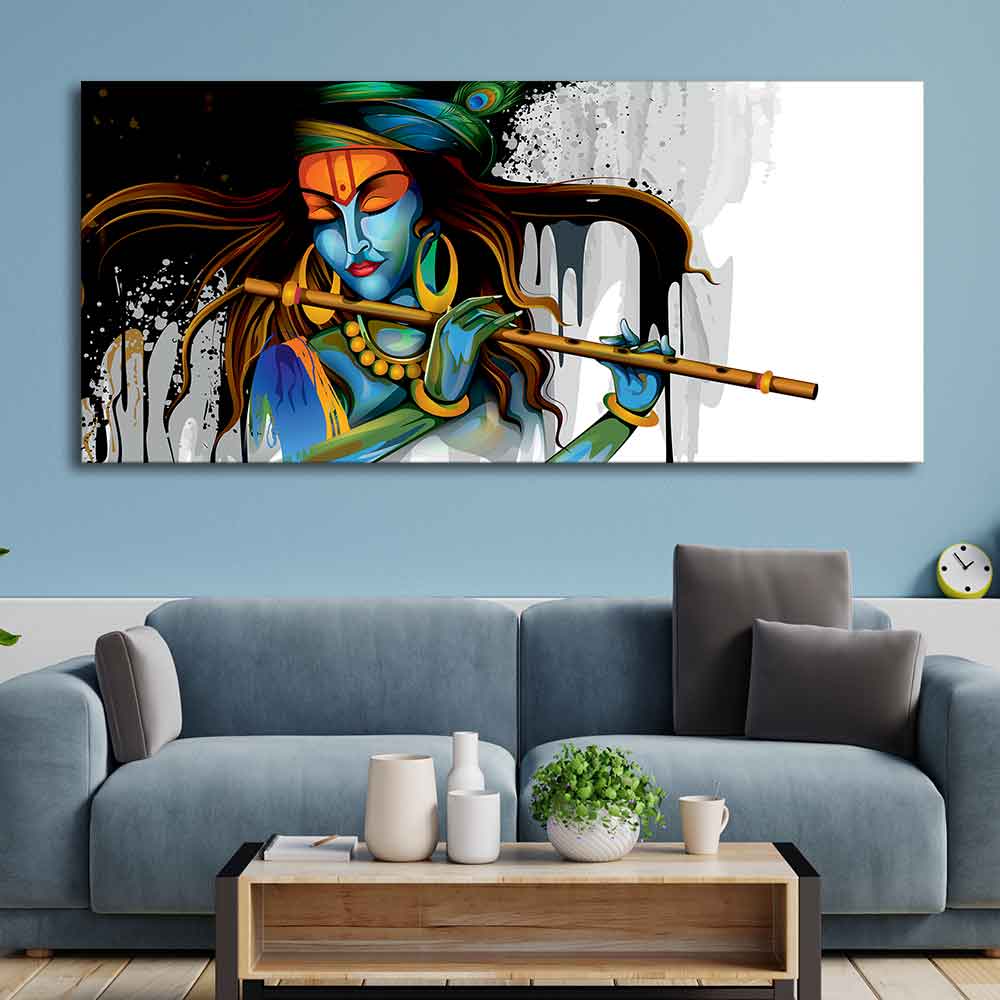 Lord Krishna Playing a Flute Canvas Wall Painting