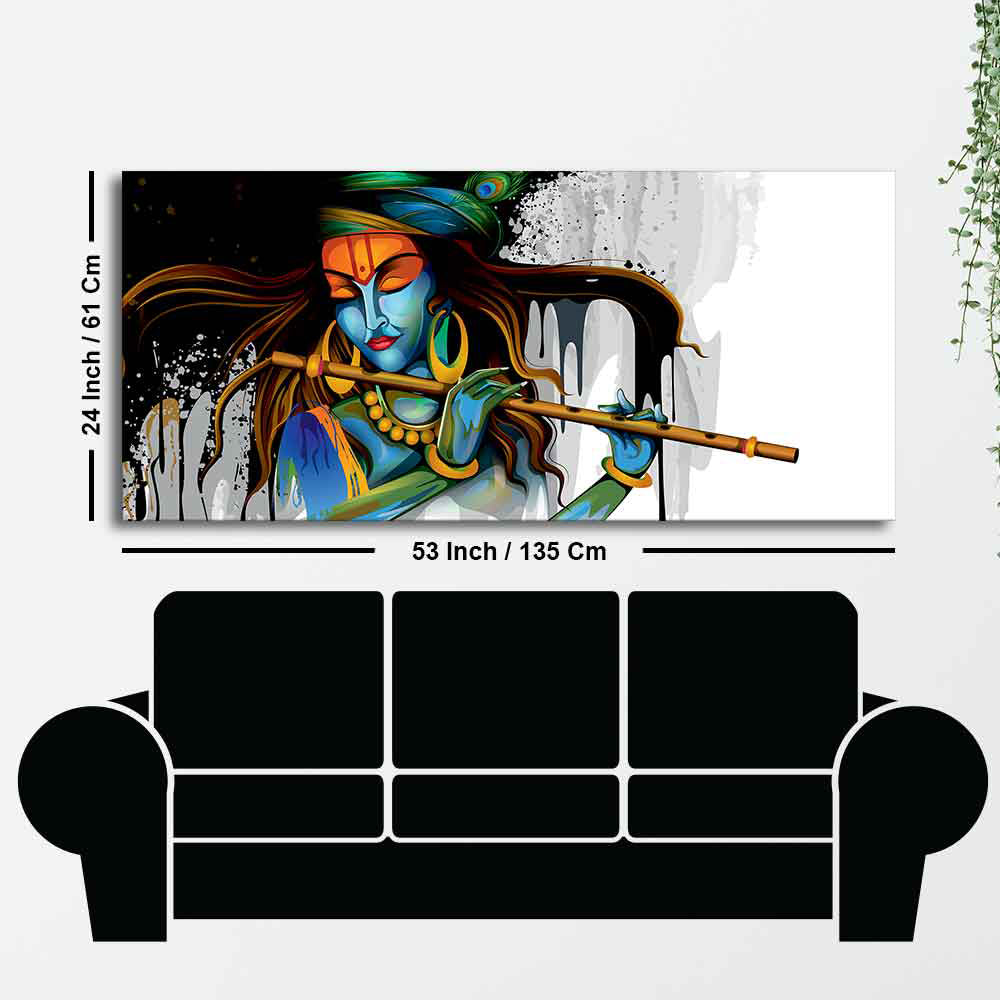 Lord Krishna Playing a Flute Canvas Wall Painting