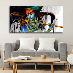 Lord Krishna Playing a Flute Wall Painting