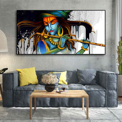 Lord Krishna Playing a Flute Wall Painting