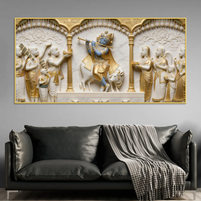 Lord Krishna Playing Flute 3D Canvas Wall Painting
