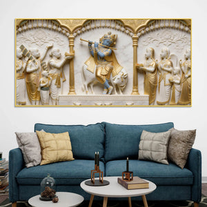 Lord Krishna Playing Flute 3D Canvas Wall Painting