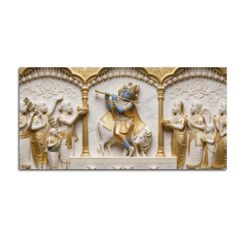 Lord Krishna Playing Flute 3D Canvas Wall Painting