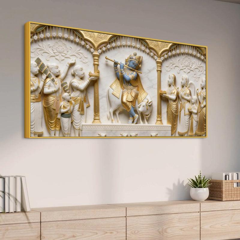 Lord Krishna Playing Flute 3D Canvas Wall Painting