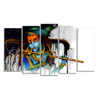 Lord Krishna Playing Flute 5 Pieces Canvas Wall Painting