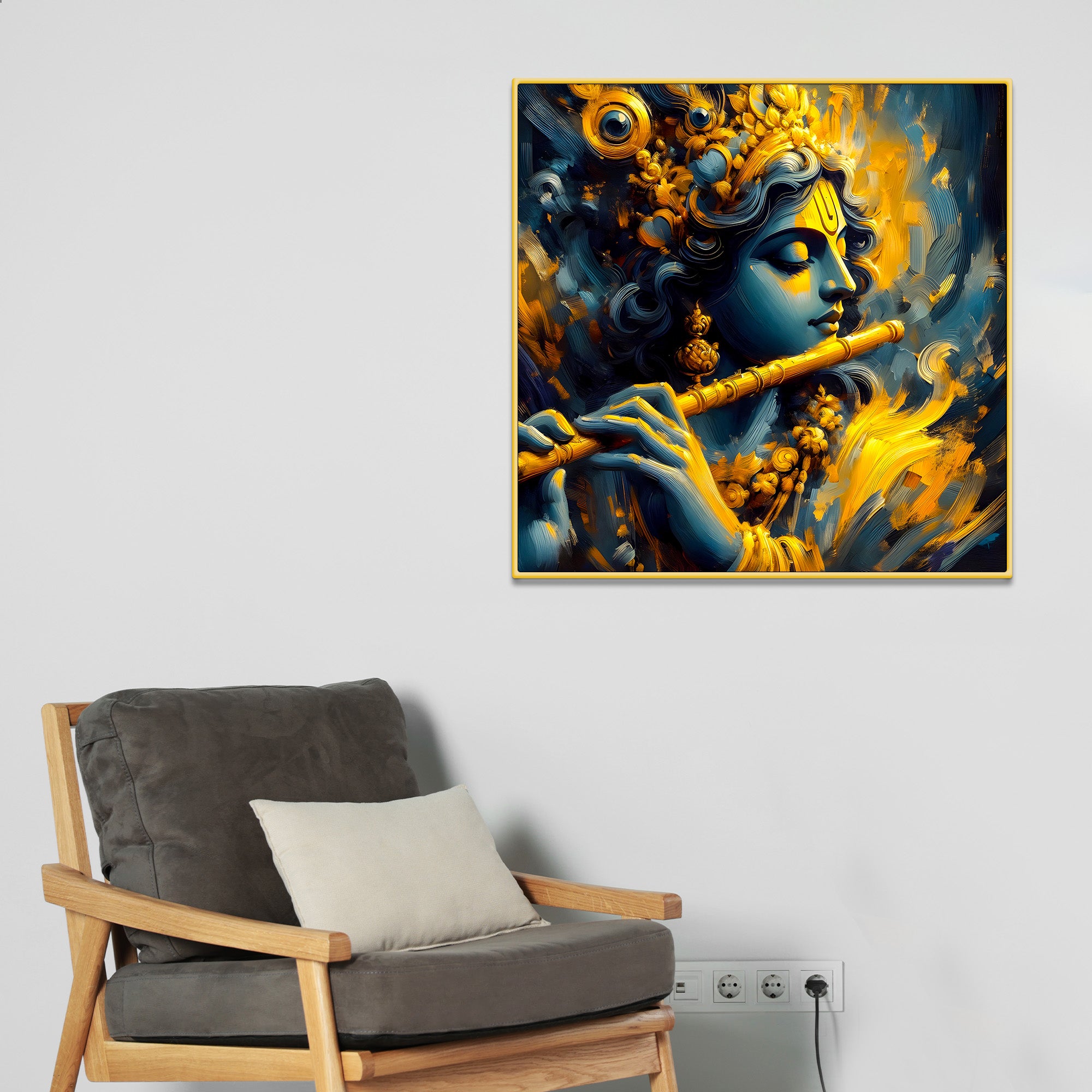 Lord Krishna Playing Flute Canvas Wall Painting for Elegant Home Decor