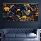 Lord Krishna Playing Flute in Lotus Garden 3D Canvas Wall Painting