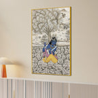 Lord Krishna Playing Flute In Lotus Garden Pichwai Style Canvas Wall Painting