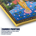 Lord Krishna Playing Flute in Lotus Pond with Peacock Pichwai Canvas Wall Painting