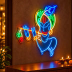 Lord Krishna Playing Flute Neon Wall Light for Home & Mandir Decoration