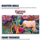 Lord Krishna Playing Flute Pink Trees in Background Canvas Wall Painting