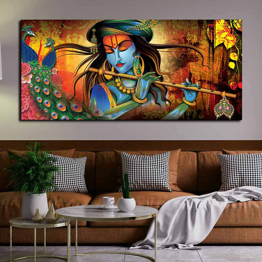 Lord Krishna Playing Flute Premium Wall Painting