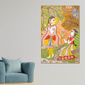 lord-krishna-playing-flute-under-tree-with-shree-radha-folk-art-canvas-wall-painting