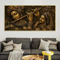 Lord Krishna Playing Flute with Shree Radha Metallic Look 3D Canvas Painting