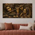 Lord Krishna Playing Flute with Shree Radha Metallic Look 3D Canvas Painting