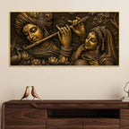 Lord Krishna Playing Flute with Shree Radha Metallic Look 3D Canvas Painting