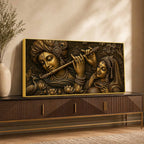 Lord Krishna Playing Flute with Shree Radha Metallic Look 3D Canvas Painting