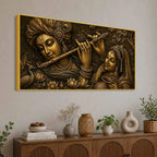 Lord Krishna Playing Flute with Shree Radha Metallic Look 3D Canvas Painting