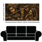 Lord Krishna Playing Flute with Shree Radha Metallic Look 3D Canvas Painting