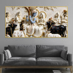 Lord Krishna Playing Flute with Shri Radha and Gopis 3D Canvas Wall Painting