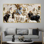 Lord Krishna Playing Flute with Shri Radha and Gopis 3D Canvas Wall Painting