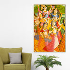 Lord Krishna Raas Leela Dance Holi Festival Folk Art Canvas Wall Painting