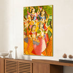 Lord Krishna Raas Leela Dance Holi Festival Folk Art Canvas Wall Painting