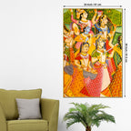 Lord Krishna Raas Leela Dance Holi Festival Folk Art Canvas Wall Painting