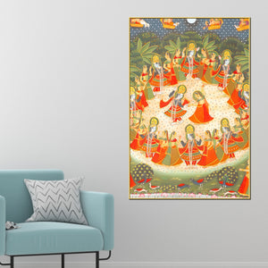 lord-krishna-raas-leela-devotional-folk-art-canvas-wall-painting