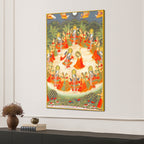 Lord Krishna Raas Leela Devotional Folk Art Canvas Wall Painting
