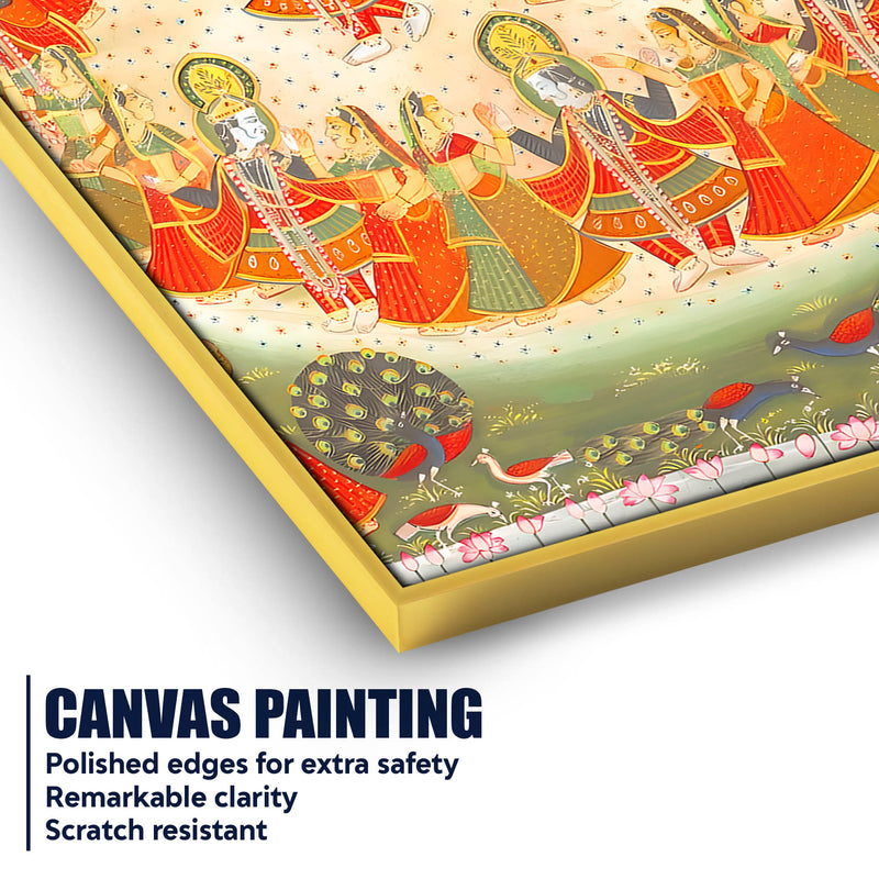 Lord Krishna Raas Leela Devotional Folk Art Canvas Wall Painting