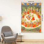 Lord Krishna Raas Leela Devotional Folk Art Canvas Wall Painting