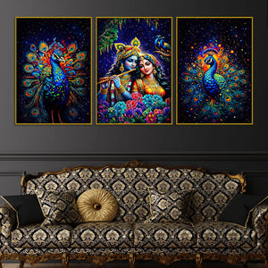 lord-krishna-shri-radha-and-peacocks-floating-frame-crystal-wall-painting-set-of-3