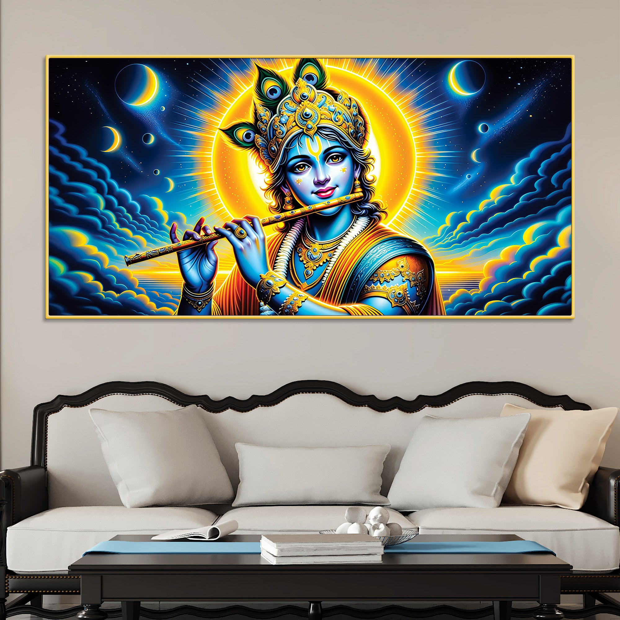 Lord Krishna Spiritual Night Sky Painting