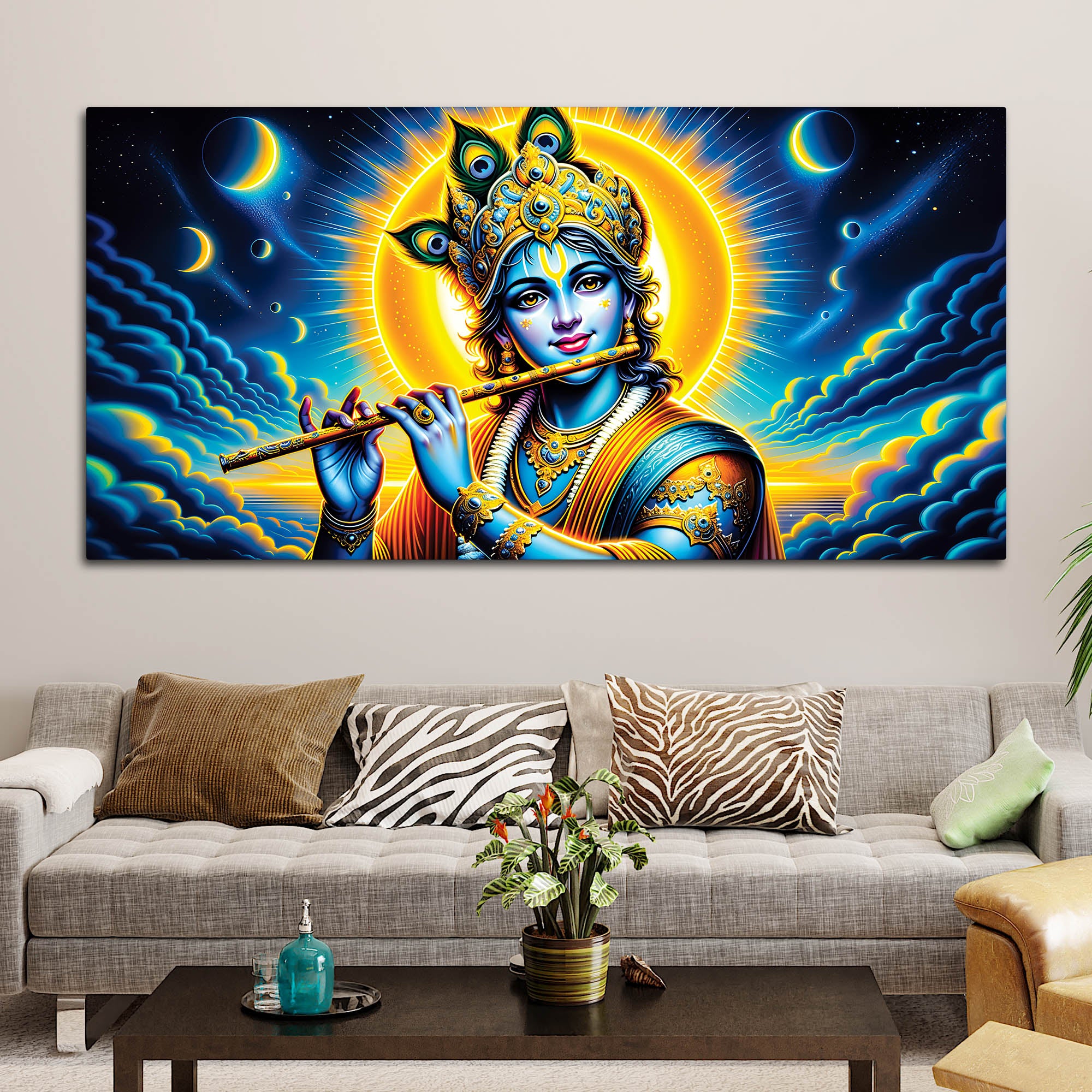 Lord Krishna Spiritual Night Sky Painting