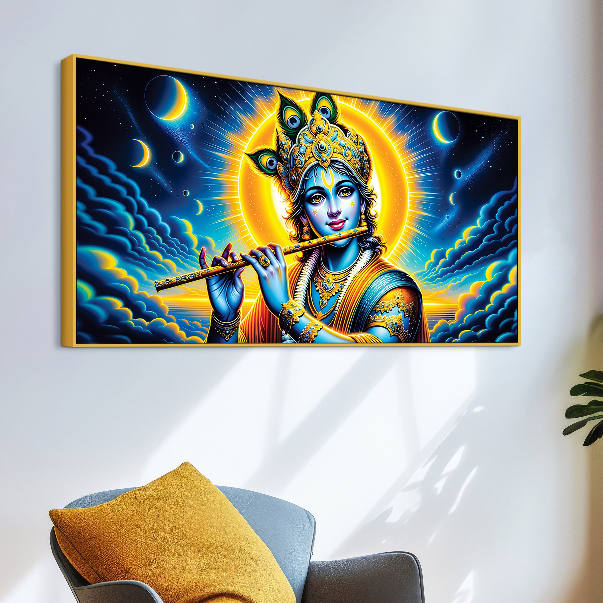 Lord Krishna Spiritual Night Sky Painting