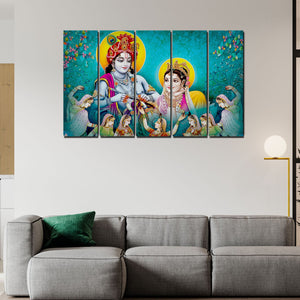 Lord Radha Krishna Canvas Wall Painting 5 Panel Set