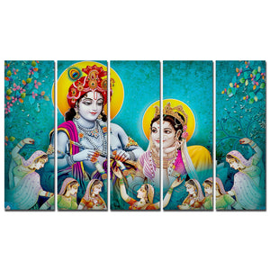 Lord Radha Krishna Canvas Wall Painting 5 Panel Set