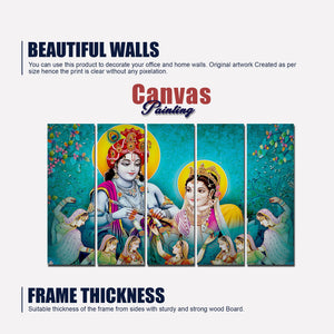 Lord Radha Krishna Canvas Wall Painting 5 Panel Set