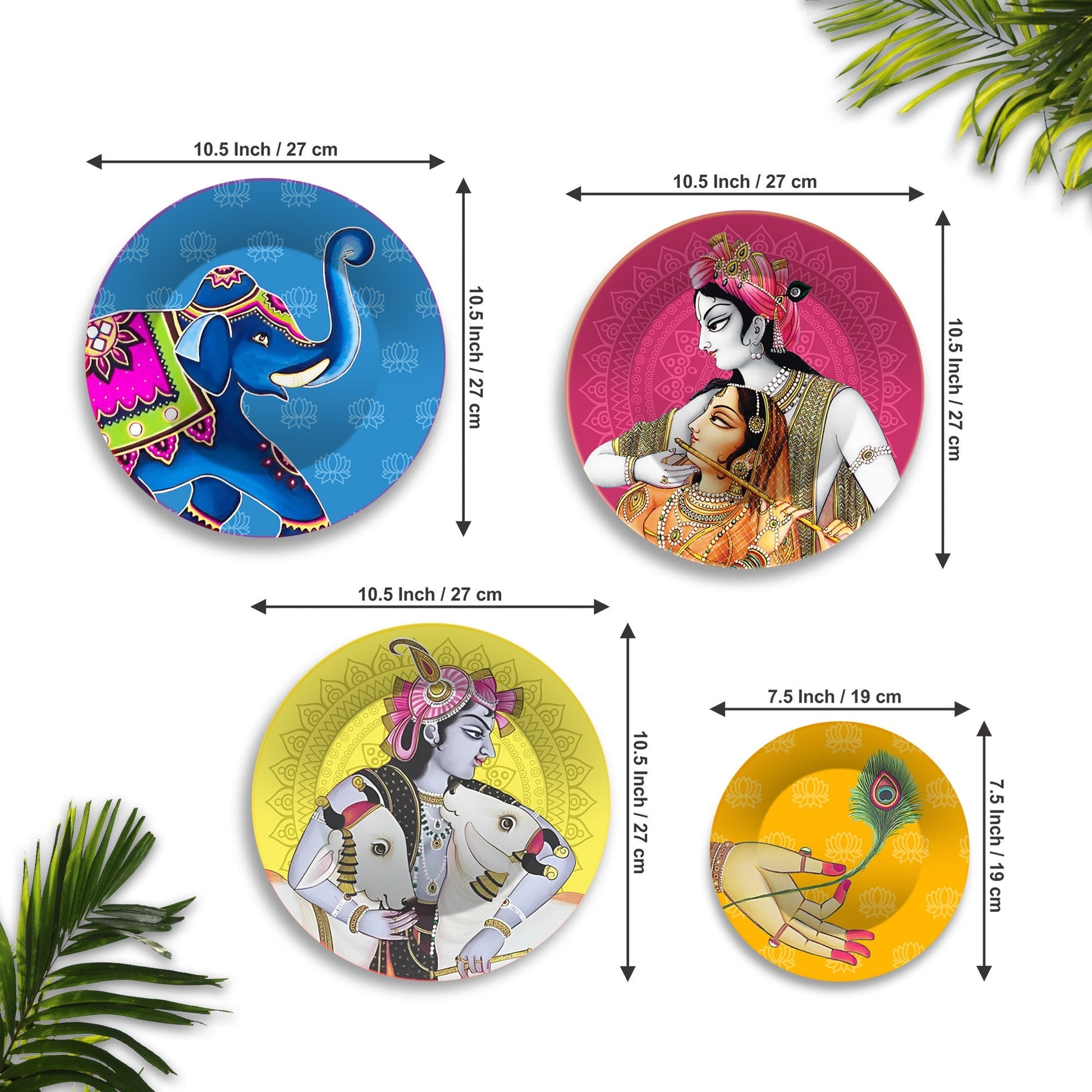 Lord Krishna with Cows Premium Wall Plates Painting Set of Four