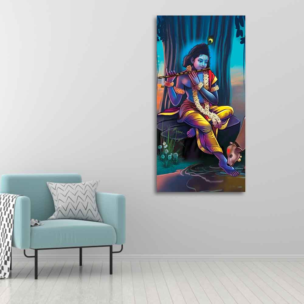 Lord Krishna With Flute Canvas Wall Painting