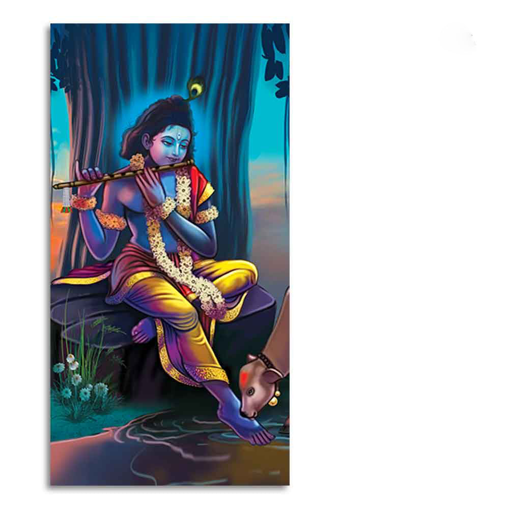 Lord Krishna With Flute Canvas Wall Painting