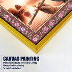 Lord Krishna with Flute in Sunset Floral Border Canvas Wall Painting