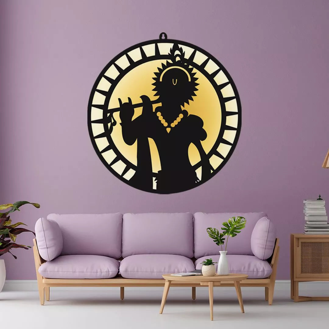 Lord Krishna with Flute LED Wall Hanging for Temple and Wall Decor