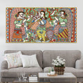 lord-krishna-with-gopis-madhubani-canvas-wall-painting