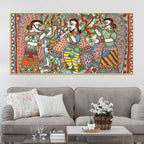 lord-krishna-with-gopis-madhubani-canvas-wall-painting