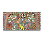 Lord Krishna with Gopis Madhubani Canvas Wall Painting