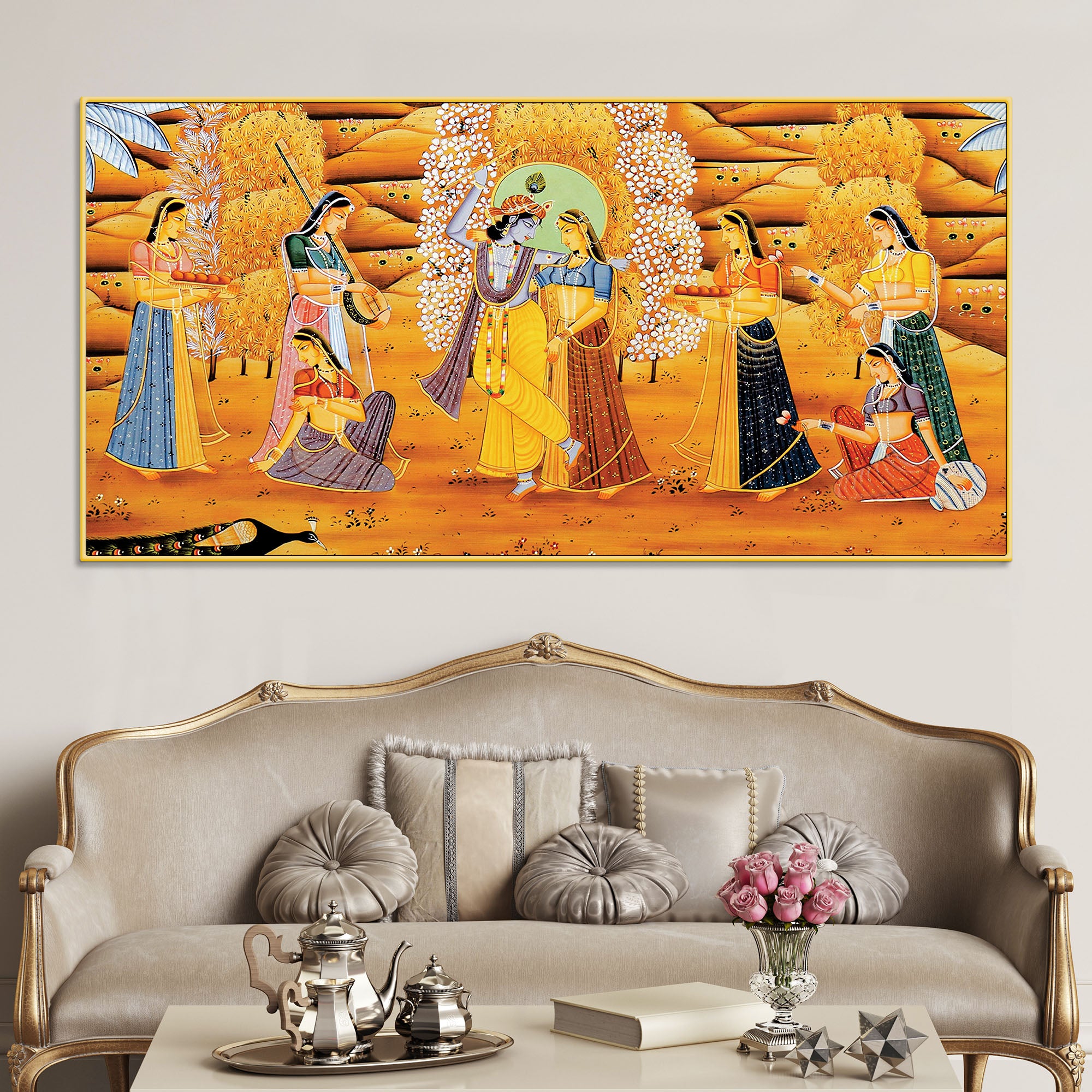 Lord Krishna with Gopis Traditional Pichwai Art Wall Painting