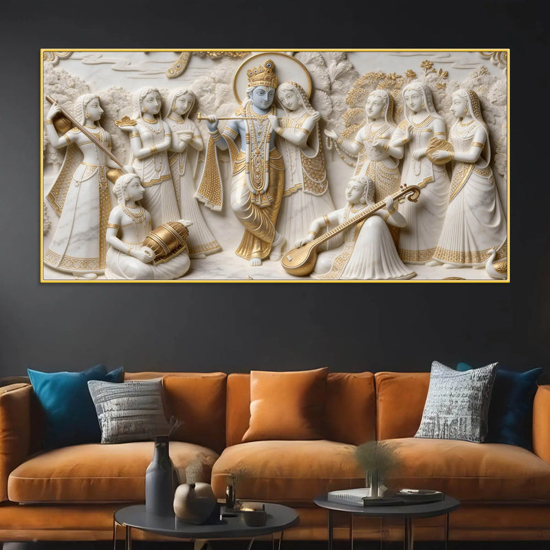 Lord Krishna with Radha and Gopis 3D Canvas Wall Painting
